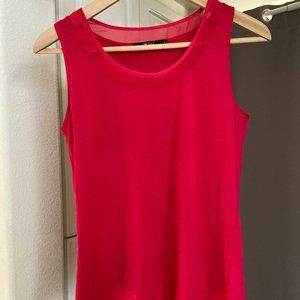 Red Mesh Satin Collar Tank Top